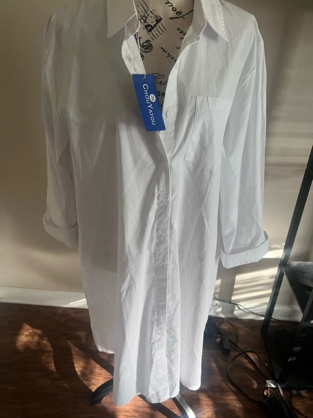 NWT White Shirt Dress with Collar size xl Chou Yatou - Brand - Picture 3 of 4
